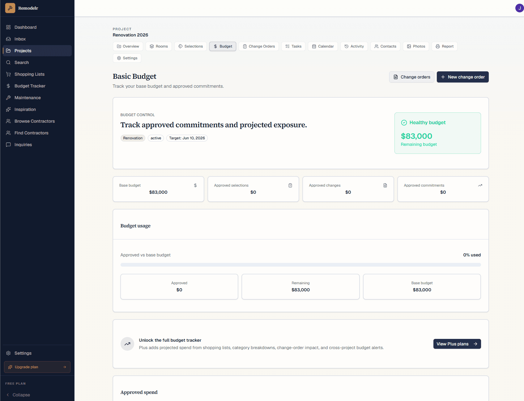 Remodelr budget tracking with approvals and line items